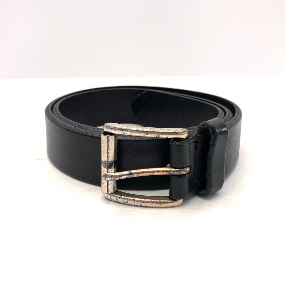 Eddie Bauer Black Leather Belt 2967 Brass Buckle Patina Men's Waist 29-33 1-1/4"